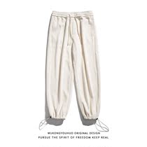 Wukong has goods retro solid color corduroy sports pants mens Tide brand street loose leg casual drawstring pants