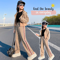 Girl Spring Clothing Suit 2022 New Ocean Gas Children Clothing Nets Red Trendy Spring Autumn Wei Clothing Han Edition Leisure Two Sets