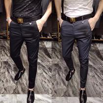 K25 spring casual mens business repair elastic small straight cylinder Western pants for work 100 lap pure color black pants man