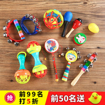 Hand shaking drum solid wood gift box leather hand holding hearing traditional toy instrument rattle baby can bite Red