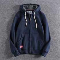 Solid color multi-color zipper hoodie autumn and winter New plus velvet thick European and American Joker casual hooded cardigan jacket men