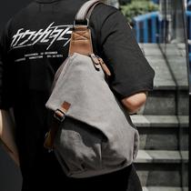 Retro Canvas Single Shoulder Slanted Satchel Male Street Tide Card Chest Bag Minimalist Travel Skew Backpack Trend Postman Bag Mens Bag