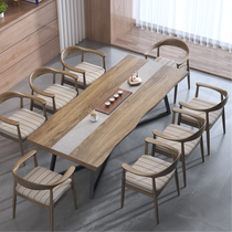 Iron solid wood conference table long table log simple modern conference table office rectangular simple long table household