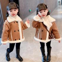Bala Zhejiang Girl Leather Hair Integrated Jacket 2022 Winter New Child Han Edition Fashion small and medium-sized baby girl