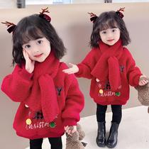 Bala Zhejiang Springboard Girls Christmas Tree Thickened Fur Sweater 2022 Winter New Children Han Prints Fashion Middle Children