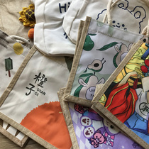 Running benefits~cartoon cute sackcloth bag hand bag small lunch box bag bento bag can be slanted across the canvas pouch