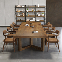 Modern simple solid wood conference table long table log large board table office commercial Workbench negotiation reception table and chair