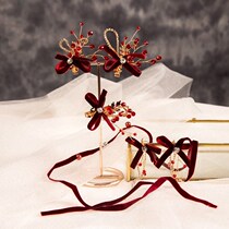 Douyin Japanese and Korean bride handmade bow red edge clip headwear banquet dress toast hair accessories