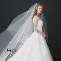 Simple White Pengpeng widened long tailing brigade wedding veil double covering shape hard yarn soft yarn