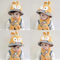 Yings baby hat autumn and winter scarf set of super cute cute childrens winter fisherman hat baby plus velvet thickening