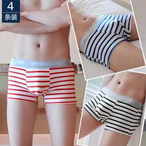 Pure cotton four strips of mens underwear flat angle pants youth printed student underpants Korean version with waist four-corner pants head damp
