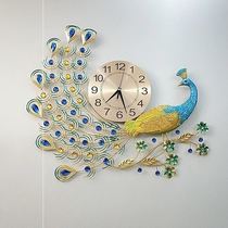 New Modern Brief Silent Art Hanging table Living room Peacock-open screen Eurostyle extravagant and inlaid with creative decoration hanging clock
