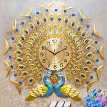 New Clock Wall Clock Silent Clock Decoration Living Room Oversized Creative Peacock Open Screen Home European Style Hang Clock Hang