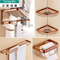 Hans Geja Rose Gold Wool Towel Rack Full Copper Bath Towel Rack Toilet Bathroom Shelve Single Double Pole Hardware Pendant