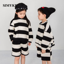 simyke suit series tidal card childrens clothing suit loose and lazy wind male and female streaks round collars