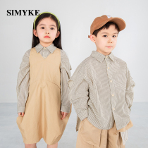 simyke walk show spring boarder children long sleeve shirt loose with lazy wind stripe male and female child lining clothes