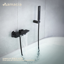 Black all-copper tap bathtub shower shower shower set double take double-control waterfall hot and cold water mixing double valve cylinder side tap