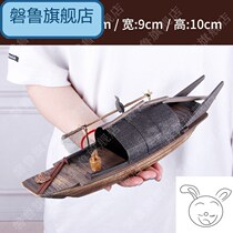 Crafts solid wood floating fish tank boat landscape decoration antique decoration decoration model ornaments landscape fishing boat small simulation