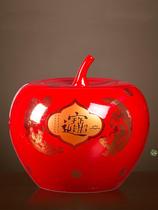Jingdezhen ceramics sugar jar Chinese red apple storage jar living room wedding ornament large