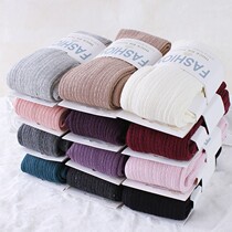 Side vertical stripe stockings Spring and autumn winter thick knitted gray twist pantyhose women cotton vertical stripe stockings