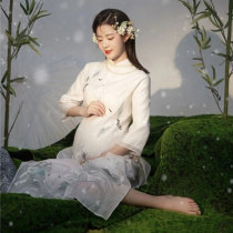 2022 new fashion pregnant women national style white embroidered cheongsam skirt pregnant mother photo clothing studio theme photography clothing