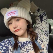 Piggy cat ears hat cute Tide brand Korean version of Japanese Loverboy men and women autumn winter wool hat knitted hat