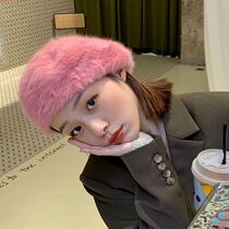 Autumn and winter hats childrens new Joker Korean version of the trend rabbit hair plush beret Joker Net red sun painters hat