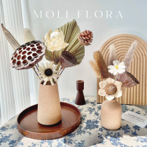 Retro log air-dried flower bouquet small ornament Zen wabi sabi wind natural lotus home decoration living room decoration
