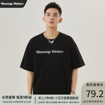 wassup Wake Short Sleeve T-Shirt Men Tide Summer New Simple Cotton Easier and Round Loose Couple Half Sleeves