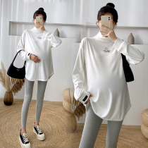 Pregnant womens autumn and winter long sleeves out double-sided velvet bottoming turtleneck T-shirt Joker loose slim long coat tide
