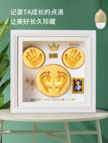 Full Moon Remembrance Hand Foot Print Baby Hand Printed Footprints Baby 100 Days Hands And Feet Printed Mud Photo Frame Newborn Baby Hair