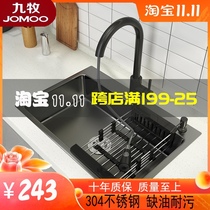 Jiu Mu Nano Household Kitchen Sink Black 304 Stainless Steel Large Single Spot Wash Handmade Washing Pool