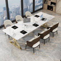 Light Extravagant Marble Rockboard Meeting Table Long Table Minimalist Modern Desk Chair Composition Multi-Artificial Bench Reception Desk