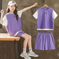Girl suit 2022 new summer dress Korean version trendy child foreign air CUHK Girl girl casual child clothing Two sets