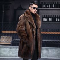 Haining mink coat mens whole Marten Tide brand hooded winter mens fur collar thick high-end mink fur jacket