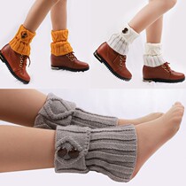 Womens Korean leg sleeve knitting Joker ankle protection ankle diamond button shoe cover warm wool shoe cover socks short winter