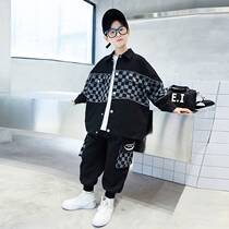 Childrens clothes boy chess style suit Spring and autumn 2022 new handsome foreign Han version CUHK child two sets of nets red trendy tide