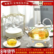 Ceramic scented tea stove holder health-preserving scented teapot set candle heating heat-resistant explosion-proof glass afternoon tea flower fruit teapot