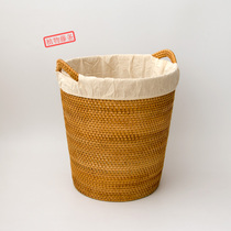 Vietnamese rattan dirty clothes bucket with lined handle large round with lid hand-woven storage basket clothes basket