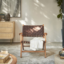 Nordic solid wood saddle leather Preparation chair Balcony Home accommodation retro simple backrest single leisure sofa chair