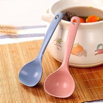 Home Sheng Congee Pull Noodles Drink Soup Spoon Wheat Straw Non Stick Pan Porridge Spoon Long Handle Anti-Burn Plastic Small Broth Spoon Suit