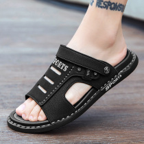 Slippers mens summer beach outdoor wear non-slip tide lined with cool drag genuine leather soft-bottom casual dual-use men sandals