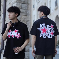 KZDALL original design towel embroidery alphabet star short sleeve T-shirt country tide summer loose hip hop men and women leisure