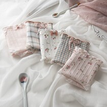 5 Strips Pink Crushed Flowers Plaid Cotton Briefs Womens Day Girl Students Breathable Full Cotton Big Code Triangle Pants