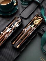 Yangyuan Tableware Wooden Chopsticks Spoon Suit Students Office Workers Cutlery Box Portable Golden Fork Three Sets