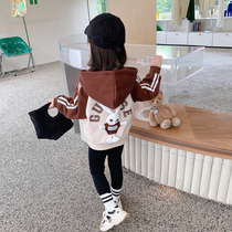 Girls autumn and winter coat 2022 new western style fashionable childrens hooded clothes little girl net red baby top