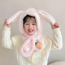 Childrens rabbit scarf hat dual-use two-piece set girls winter ear protection cute warm children baby