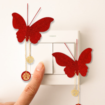 Wedding Room Stereopsis Red Butterfly Pendant Decoration Wedding Celebration Items Big Full Wedding Bedroom Living Room Switch Sticker Arrangement