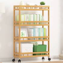 Mobile bookshelf with wheels removable trolley rack floor-to-ceiling narrow bamboo bookcase tableside simple storage rack