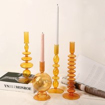 Nordic Wind Color Glass Candle Holders Home Wedding Wedding Candlelight Dinner with Decorative Pendulum set